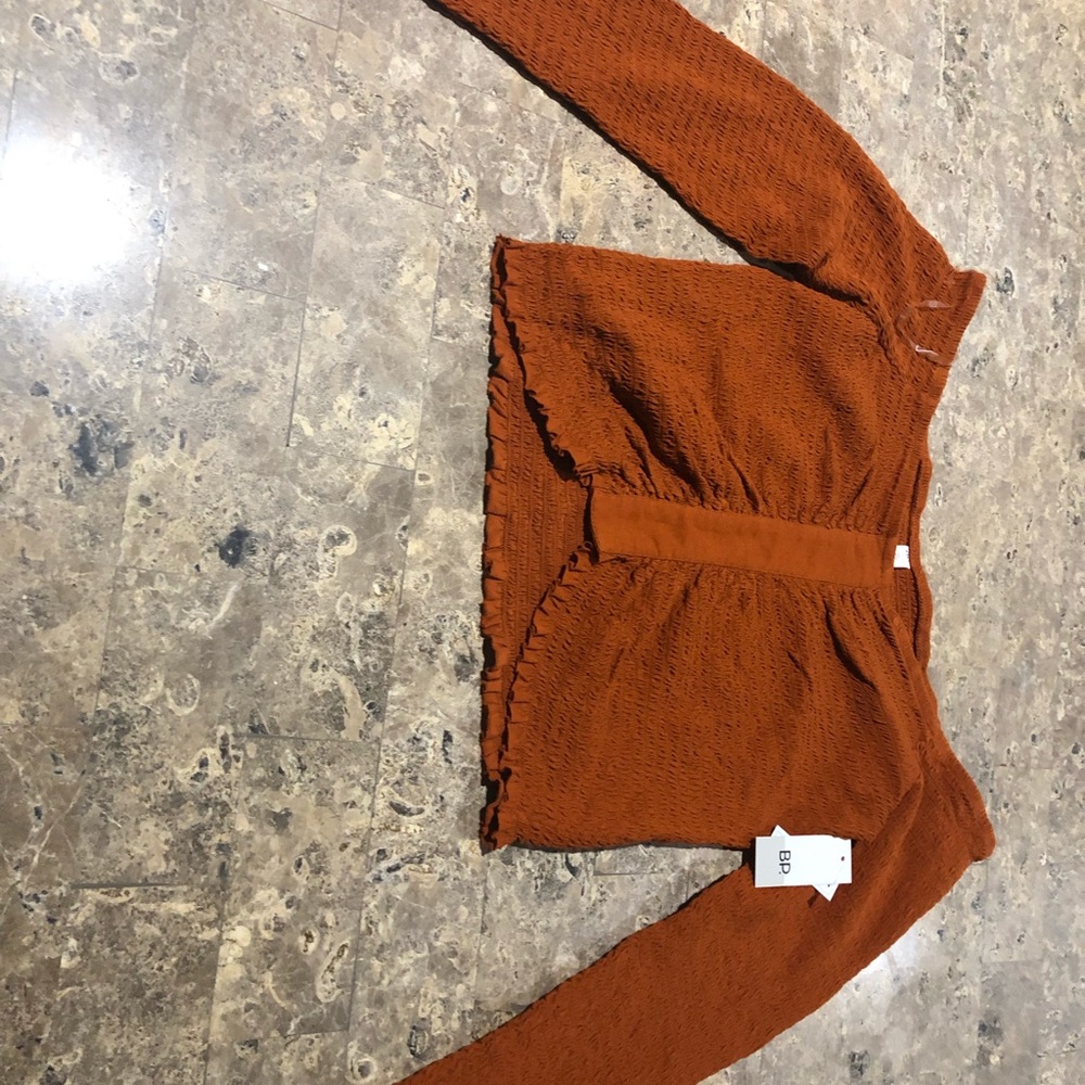 Nordstrom Fitted Off The Shoulder Top BP Long Sleeve crop Top Burnt Orange
